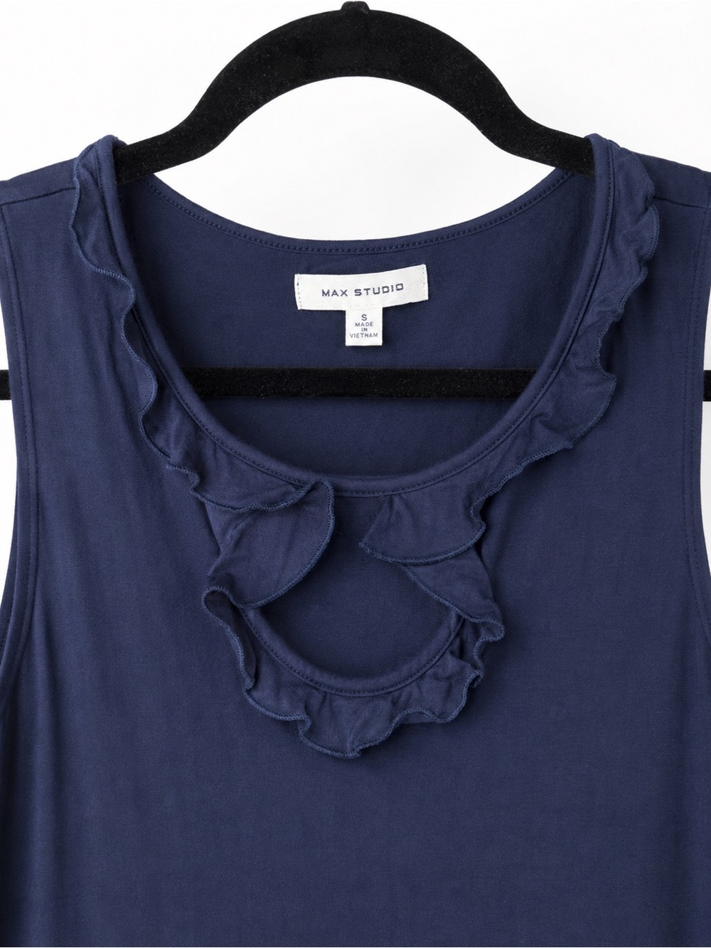 Max Studio Navy Ruffle-Neck Sleeveless Tank